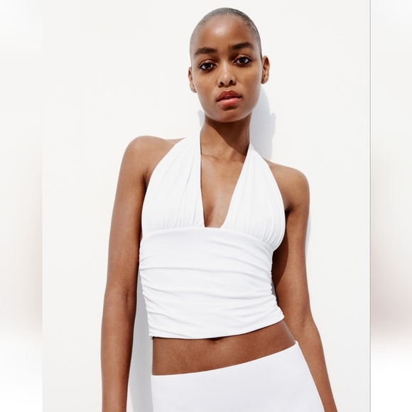 ZARA POLYAMIDE CROP HALTER TOP - Picture 1 of 10
